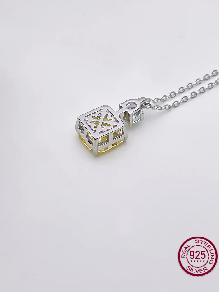 Fashionable and Minimalist 925 Silver Necklace, Women's Yellow Diamond Pendant, Personalized Wedding Jewelry Wholesale