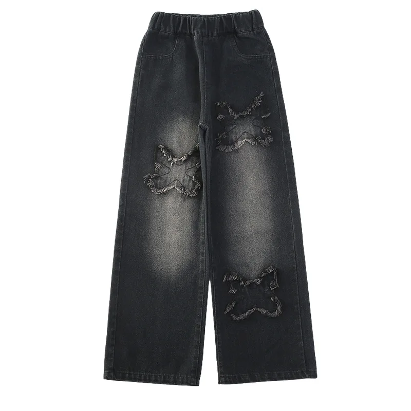 New Winter Kids Girl Thermal Jeans Pants with Butterfly Children Girls Black Grey Color Thick Warm Jeans Trousers For Teenagers