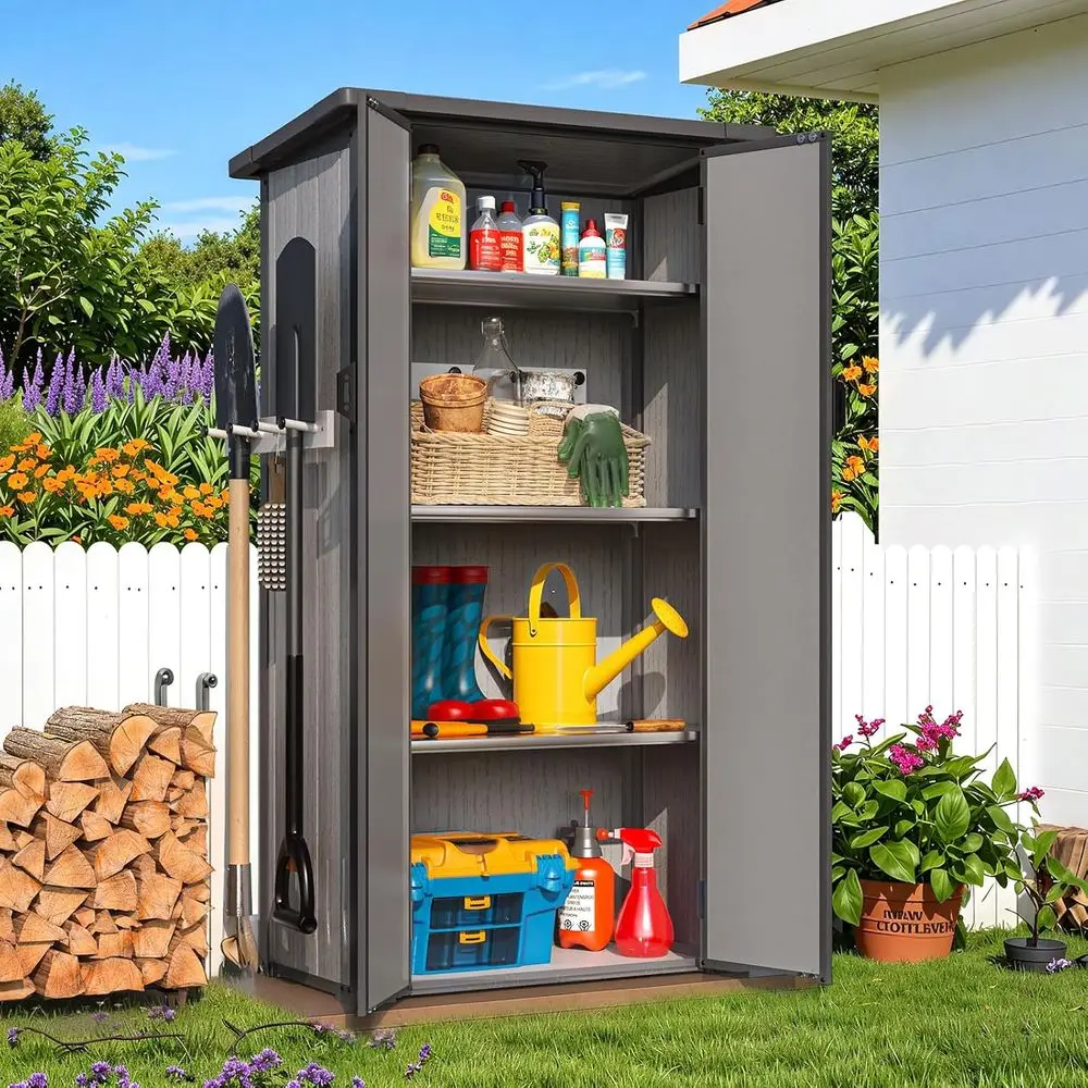 Outdoor Storage Cabinet, 70 Tall Veal with Base | 3 Adjustable Shelves, Waterproof, Reinforced Floor for Heavy Tools, No Mainten