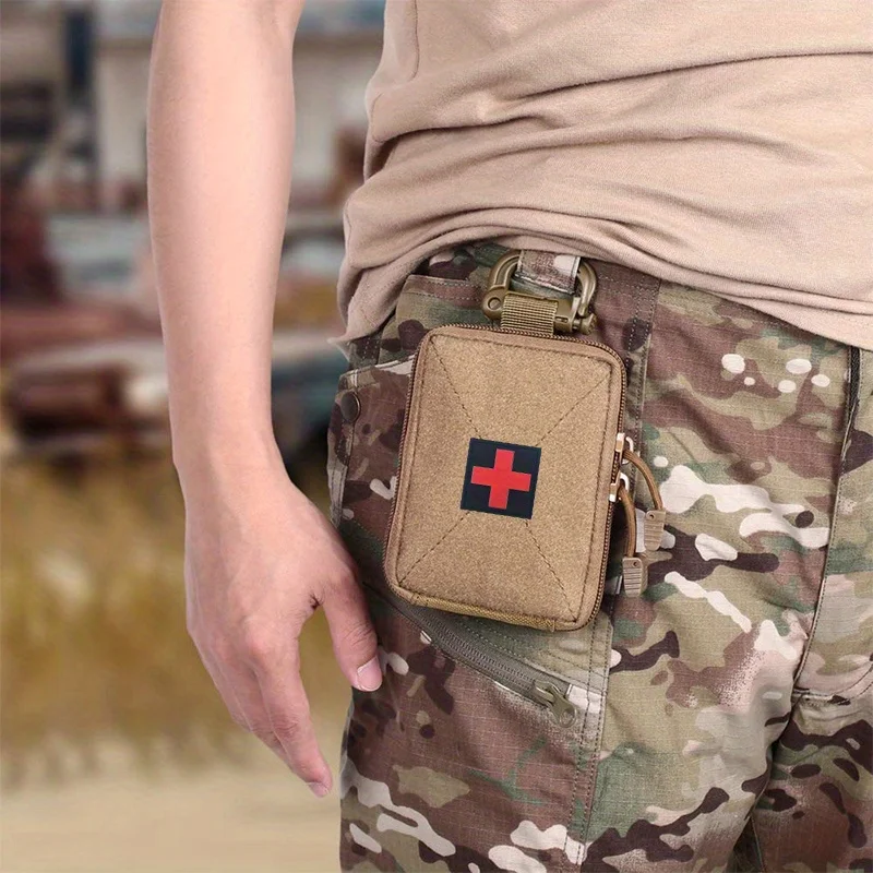 Molle Pouch Organizer mit Kreuzpatch |   Tragbare, robuste Nylon-Utility-Tasche, Reißverschluss, kleine D-Schnalle, nur leere Tasche