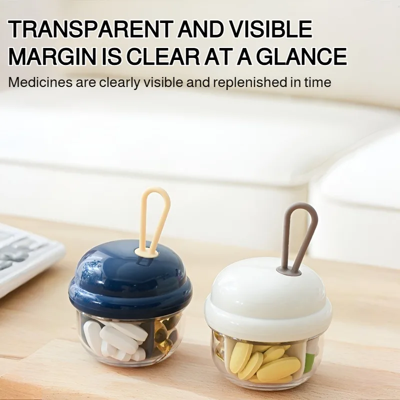 صندوق حبوب الدواء المحمول للسفر بأربعة حجرات منظم أدوية بصري صغير دوار