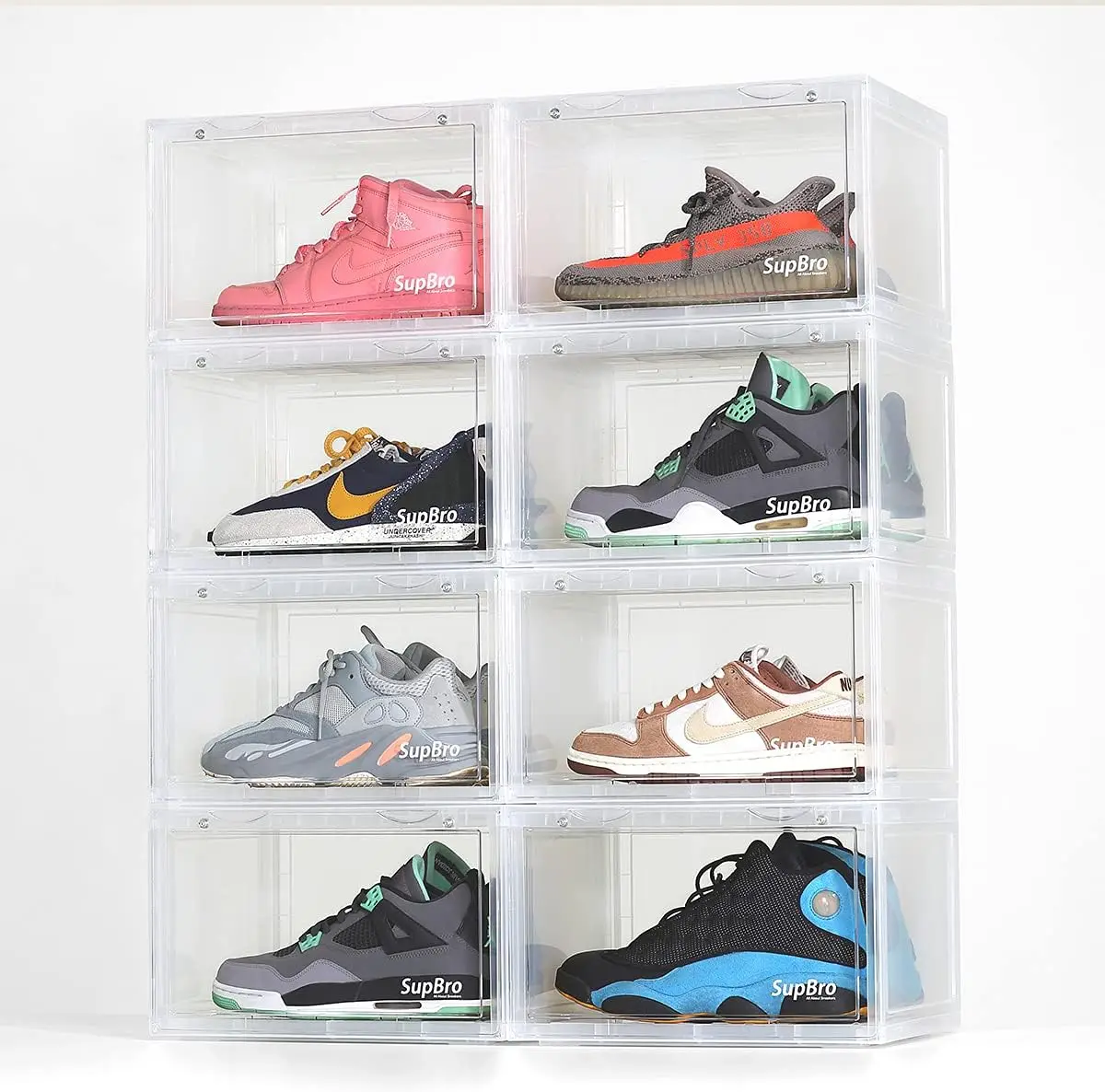 Collection Crate - Easy Access Storage Shoes Box -Plastic Foldable Stackable Sneaker Display Storage with Clear Side Open Door O