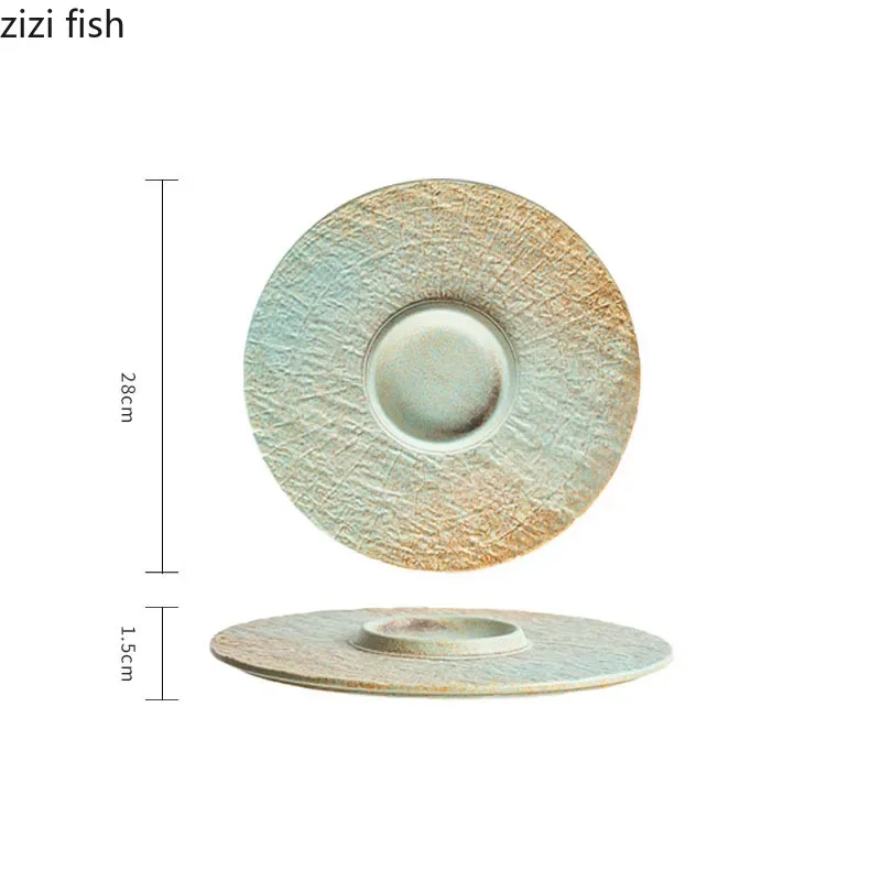Керамическая плоская тарелка с изменением печи, круглая десертная тарелка, каменная текстура, тарелка для молекулярной кухни, креативная посуда для отеля