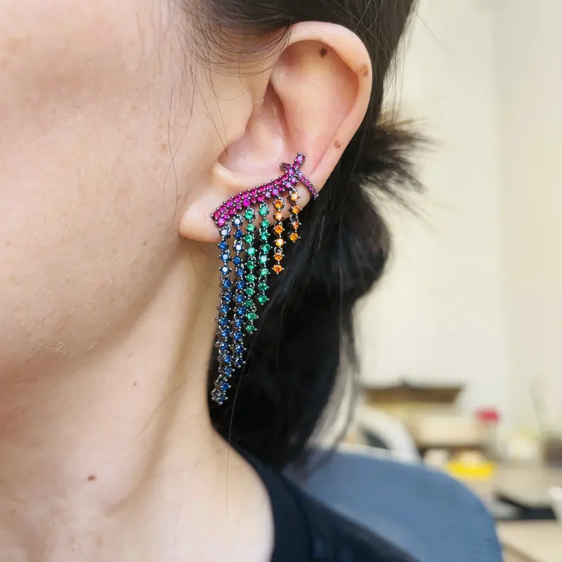 Bilincolor Vintage Rainbow Tassel Earring for Women