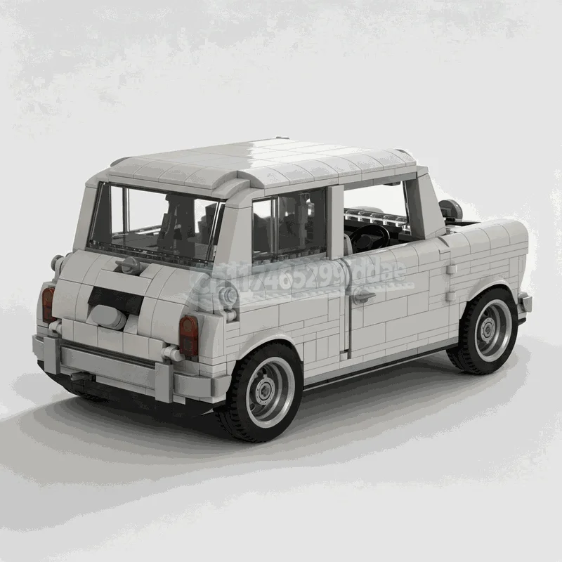 1170PCS White Vintage Compact Car Building Blocks Classic Rally Vehicle Model DIY Assembly Toy Display Collection Birthday Gift