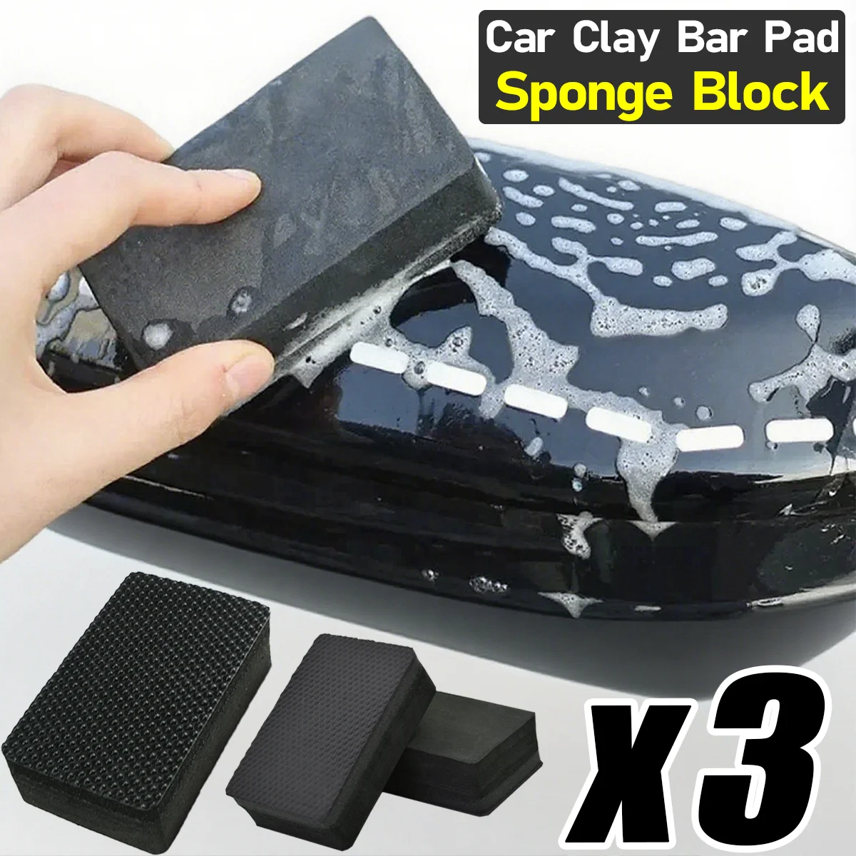 

1-3Pcs Car Clay Bar Pad Double-sided Sponge Block High Density Cleaning Eraser Wax Polish Pad Black Sponge Car Detail Care Tools
