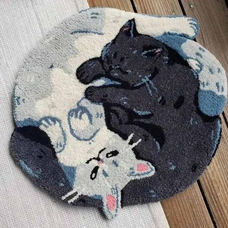 Two Cats Cuddle Under Moon Flannel Rug Soft Non Slip Washable Door Mat for Bathroom Bedroom Kitchen Home Decor