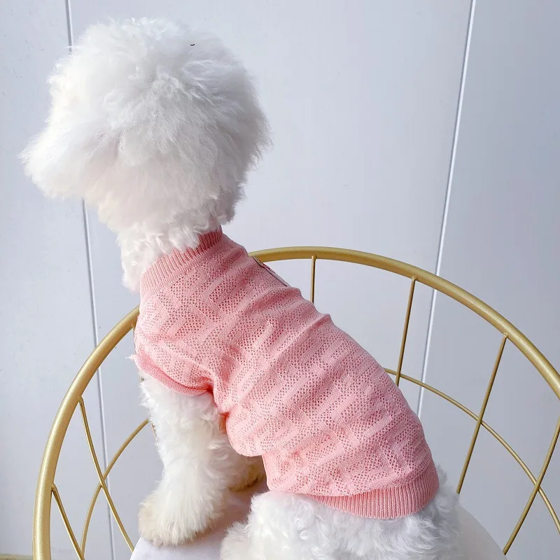 Pet Trendy Dog Cat Ice Silk Knitted Clothes Spring Summer Mesh Breathable And Anti Hair Loss