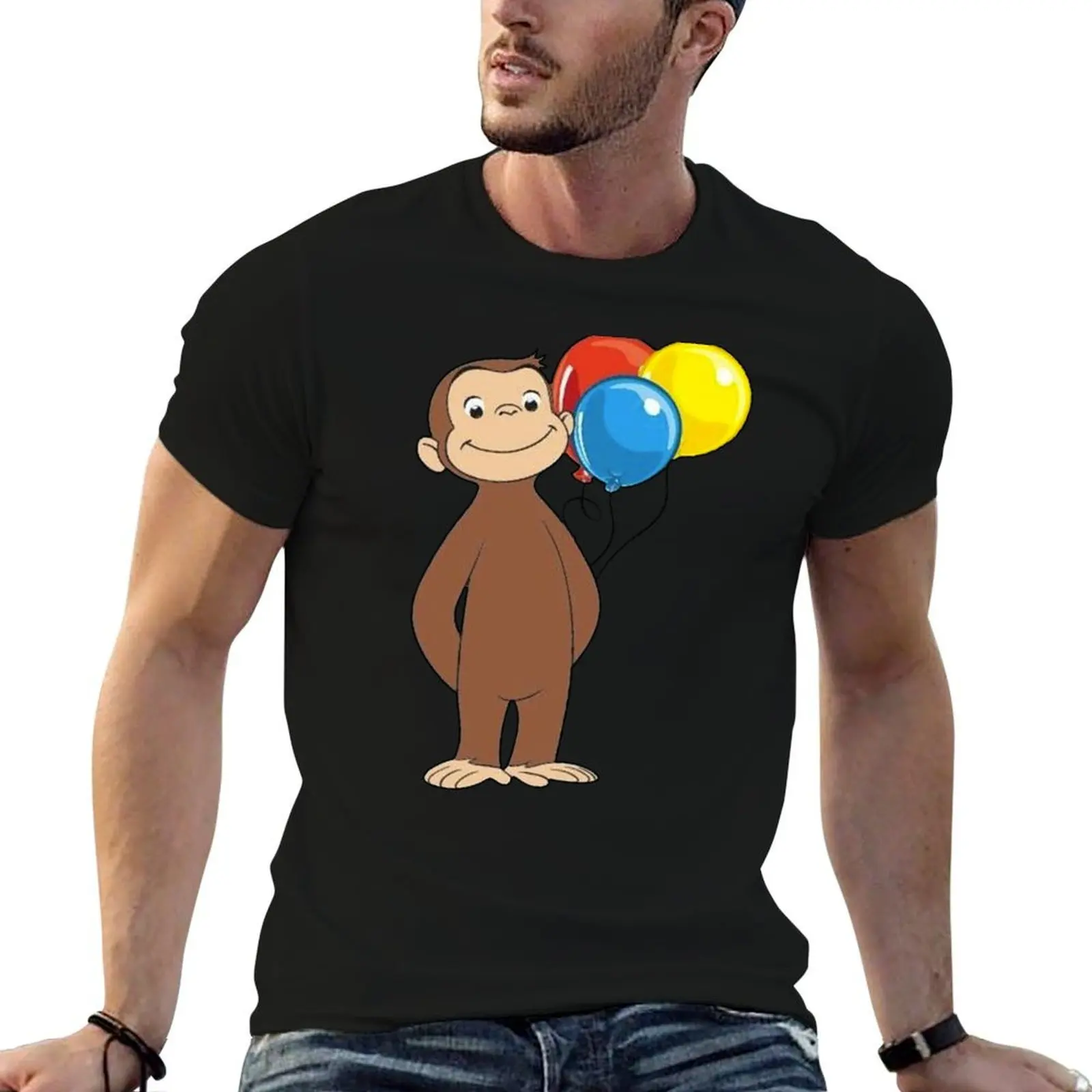 

Curious George with balloons T-Shirt t shirt man cotton t shirts for man graphic funny T-Shirt