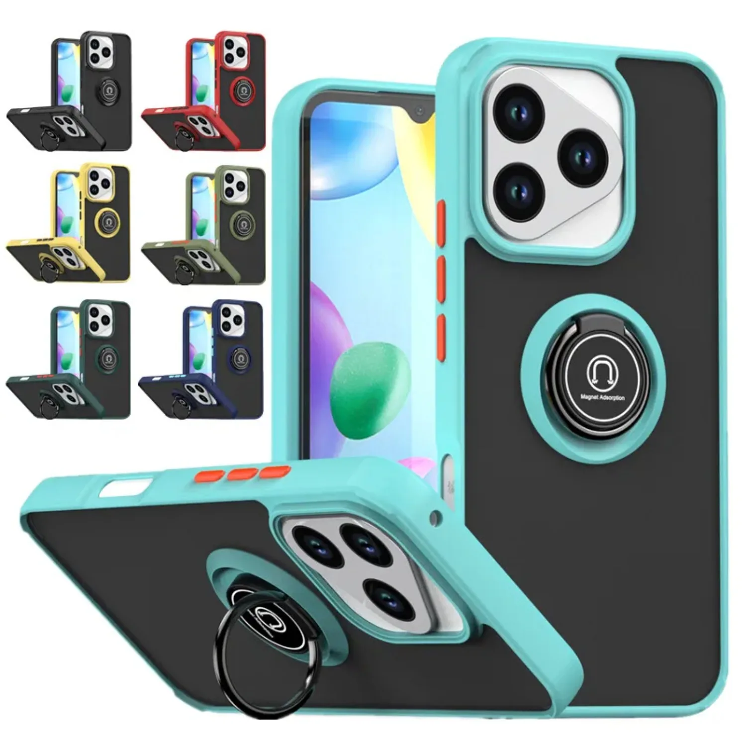 

Heavy Duty Armor Matte Silicone Case For Honor 400 Lite Pro 5G Ring Magnetic KickStand Holder Bracket Shockproof Protect Cover