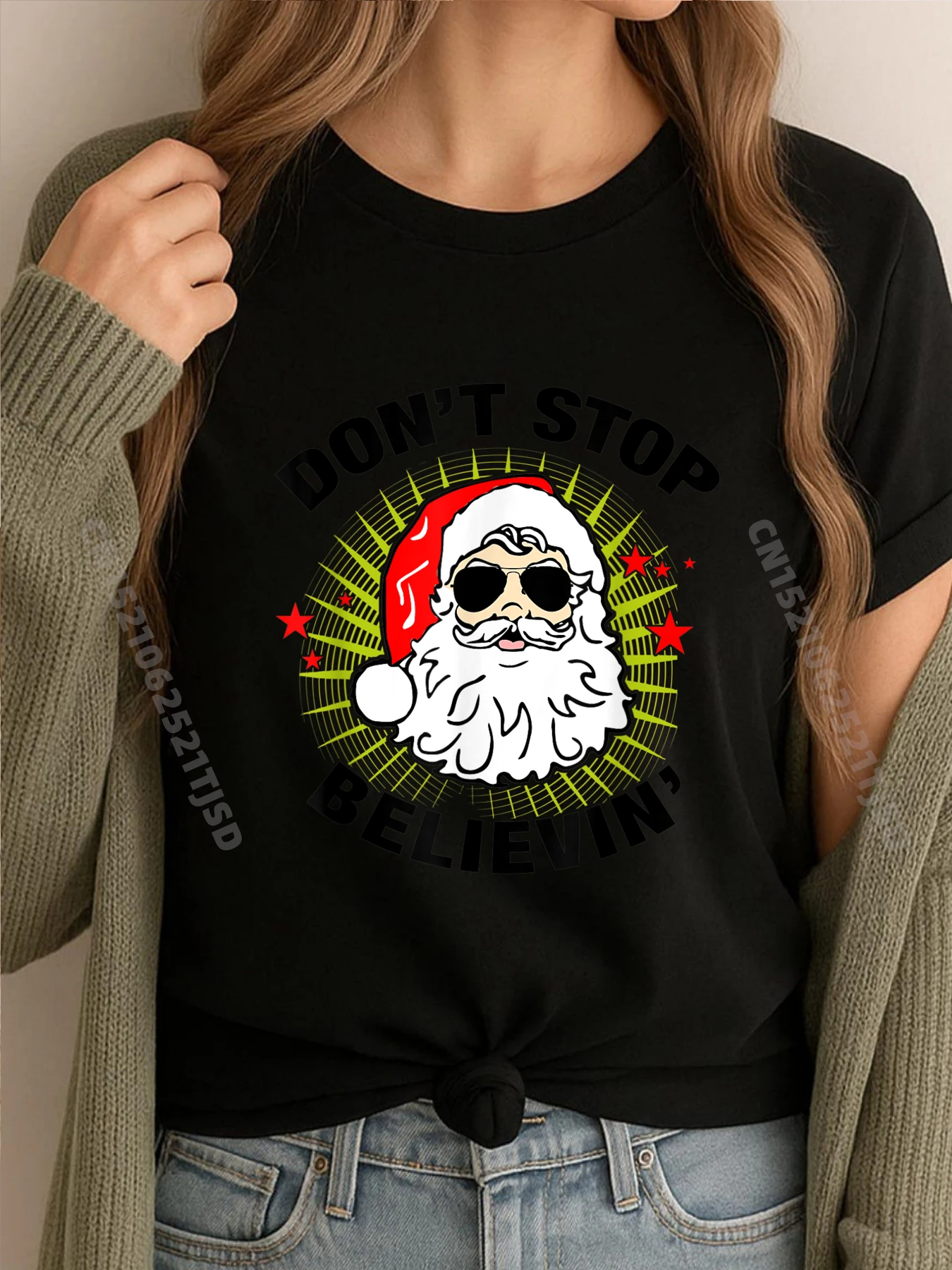 

Don T Stop Believin Christmas Camisetas Winter Cotton T Shirt Woman England Style