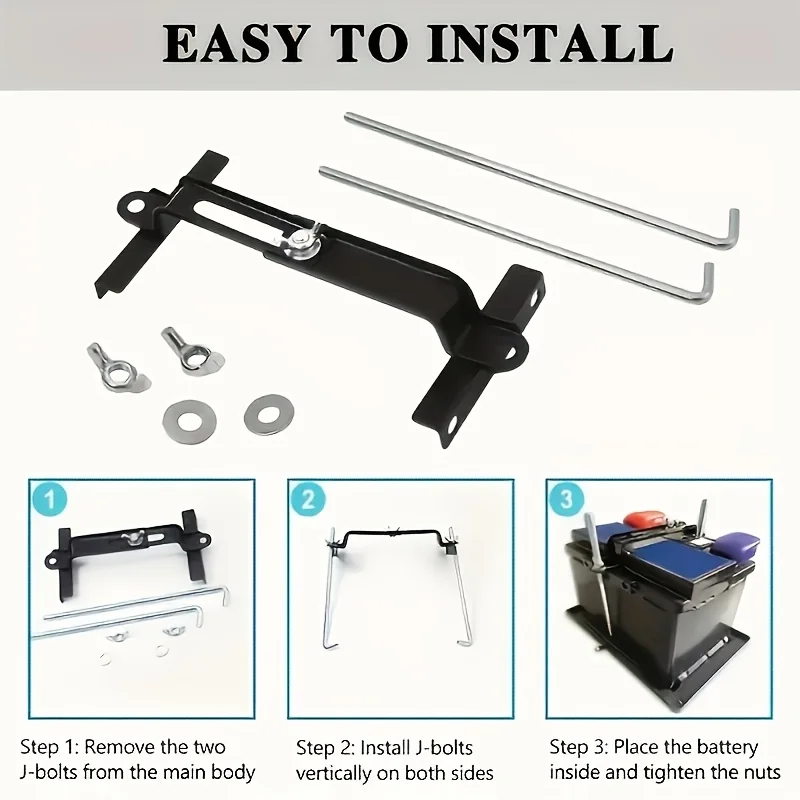 Universal Car Battery Hold down Clamp Kit Heavy Duty Adjustable Metal Bracket with Wing Nuts Battery Stabilizer Auto Hardware view 4