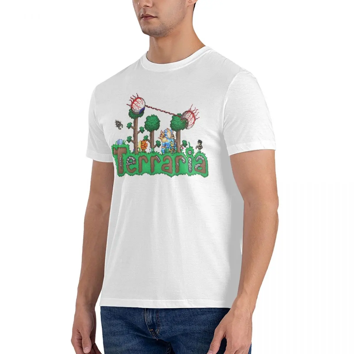 Game Christmas T Shirts Men's Pure Cotton Leisure T-Shirt Crew Neck Terraria Tee Shirt Short Sleeve Tops Graphic