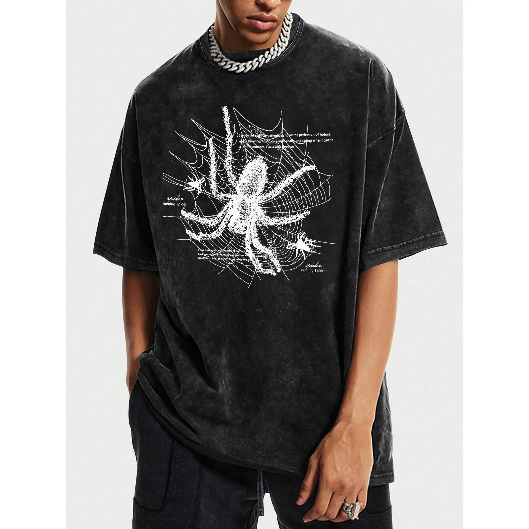 

Unisex T-shirt Vintage Spider Graphic Tee Men's Grunge Spider Web Aesthetic Top Retro Cool Insect Print Street Wear Gift