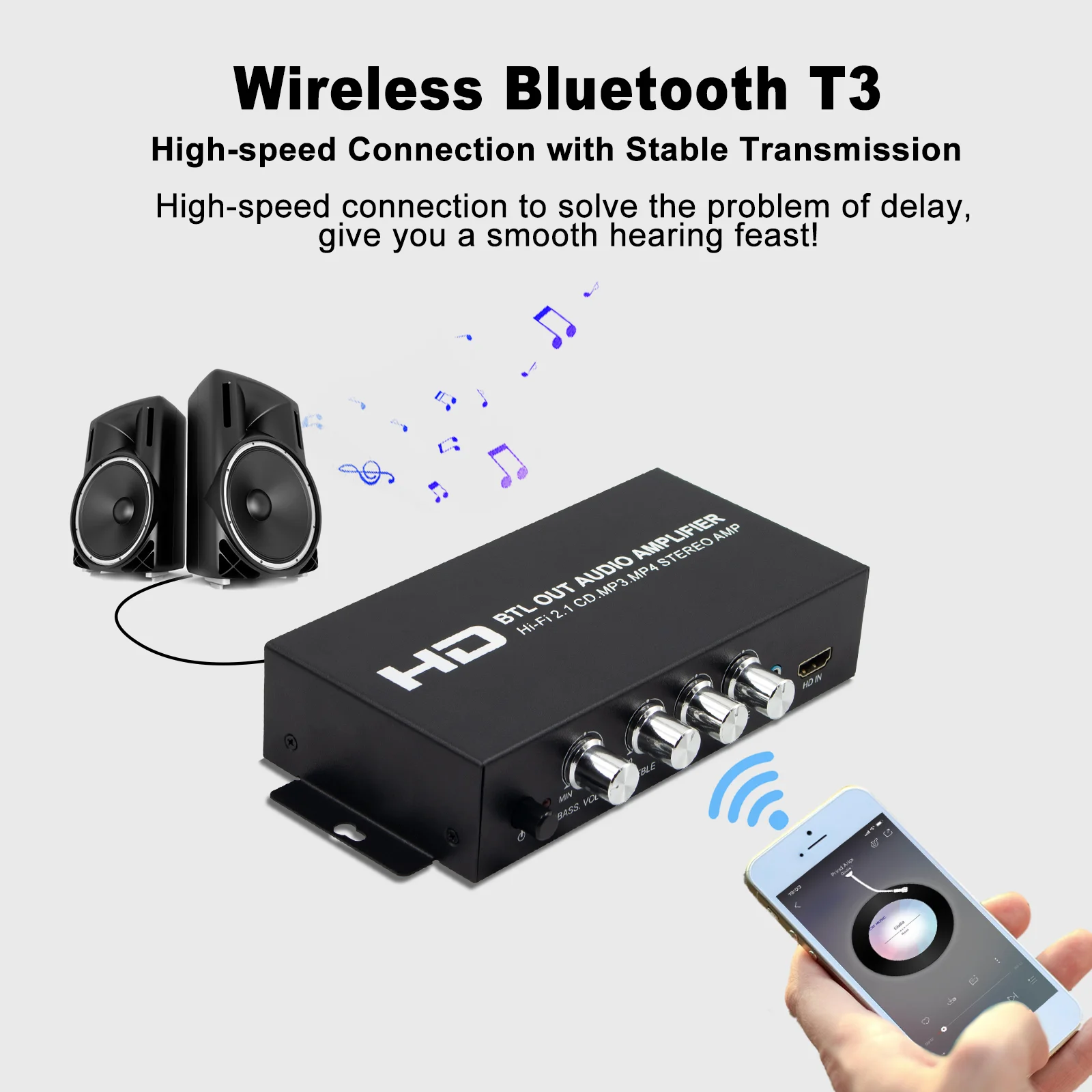 Wiistar 2.1 قناة HiFi مكبر للصوت 80Wx2 + 80W الطاقة HDMI RCA AUX بلوتوث المدخلات باس ثلاثة أضعاف التحكم سيارة المنزل الصوت السلطة أمبير