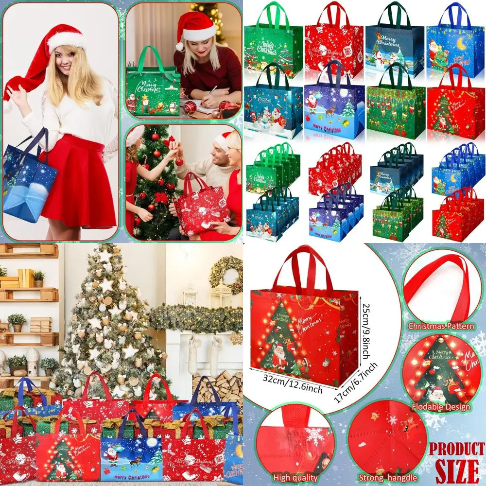 

Bulk 80-Piece Large Christmas Gift Bags, Reusable Totes for Holiday Parties & Decor, 12.6x9.84x6.69 Inches