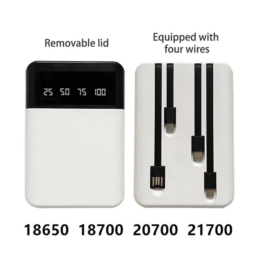 4x18650/21700 Power Bank Shell DIY Solderless Detachable with 4-Wire Mobile Power Supply Sleeve Battery Box Quick Charge