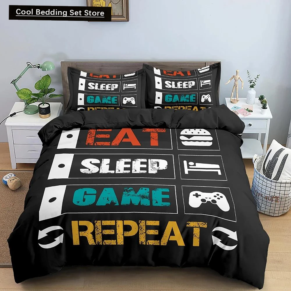 Duvet Cover Set Boys Kids Game Bedding 2/3 Pcs Bed Set Gamepad Pattern Quilt Cover Comforter Cover Gamer Bedding Set