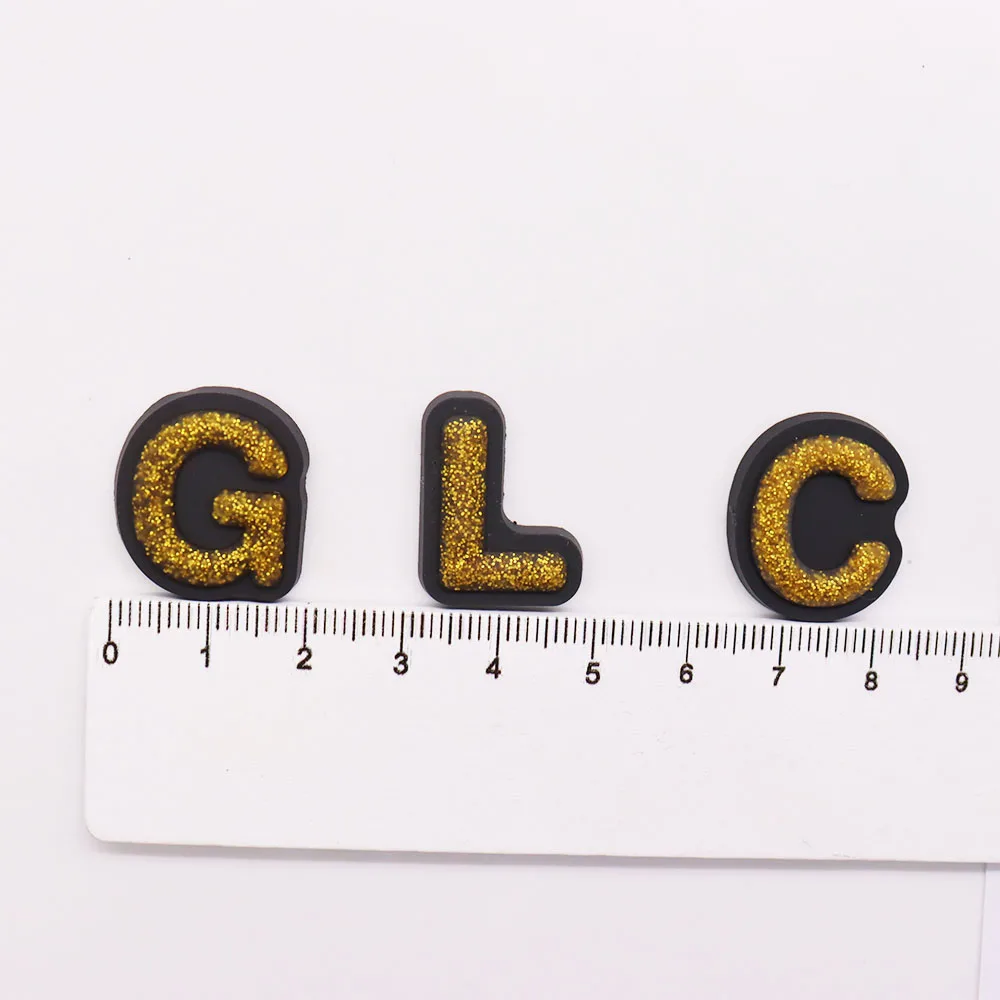 New 1pcs PVC Shoe Charms Golden 26 Letter Alphabet Sandals Shoes Decoration Buckle Clog Fit Wristband Slipper Accessories