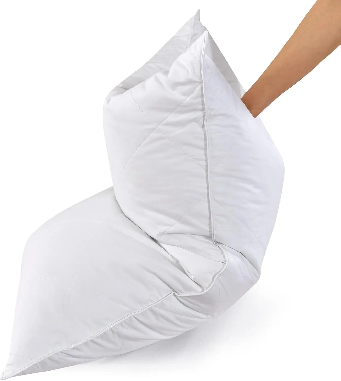 

Комплект из 2 подушек King Size с наполнителем из гусиного пера и хлопка - средней жесткости, 600 нитей на дюйм.