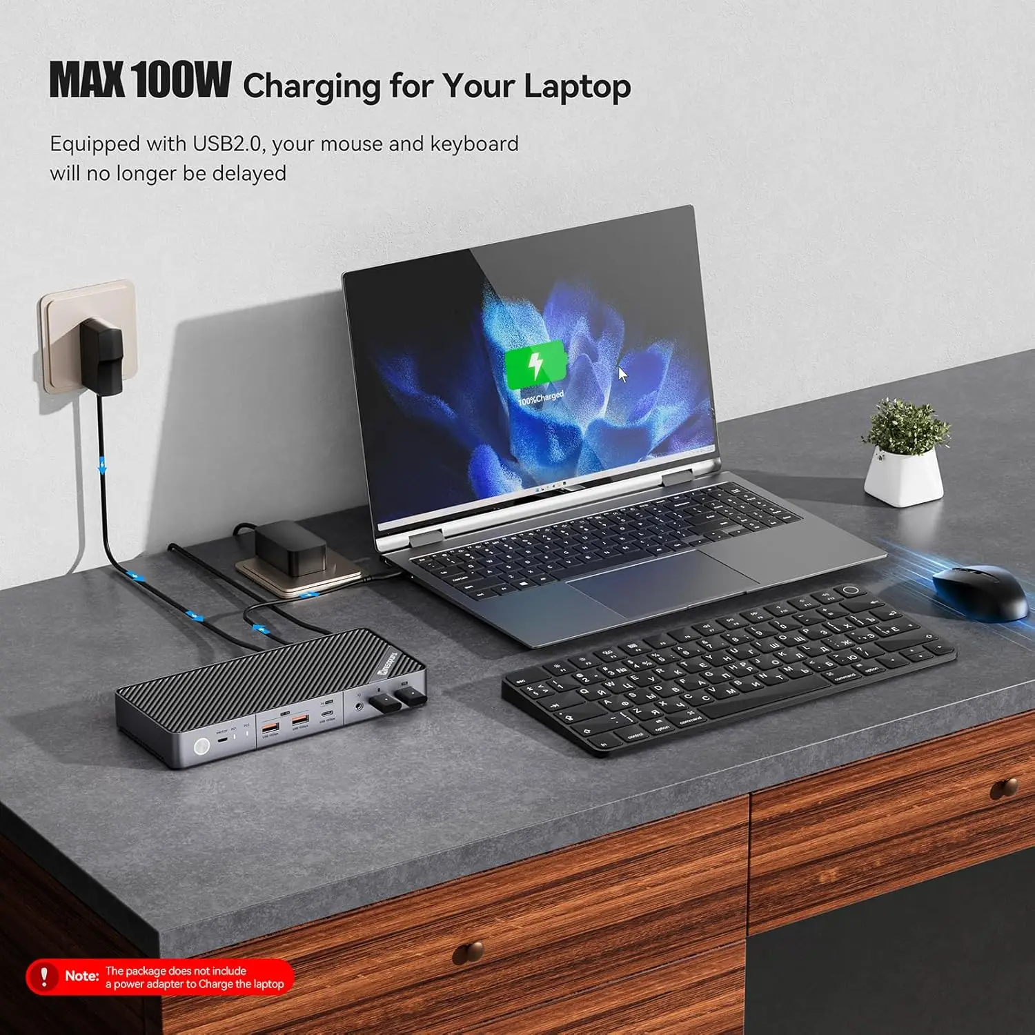 محطة إرساء مفتاح KVM مزدوجة الشاشة من Minisopuru لسطح المكتب للكمبيوتر المحمول مع محاور USB لشحن 4K HDMI 15 وات لـ Thunderbolt 5/4/3