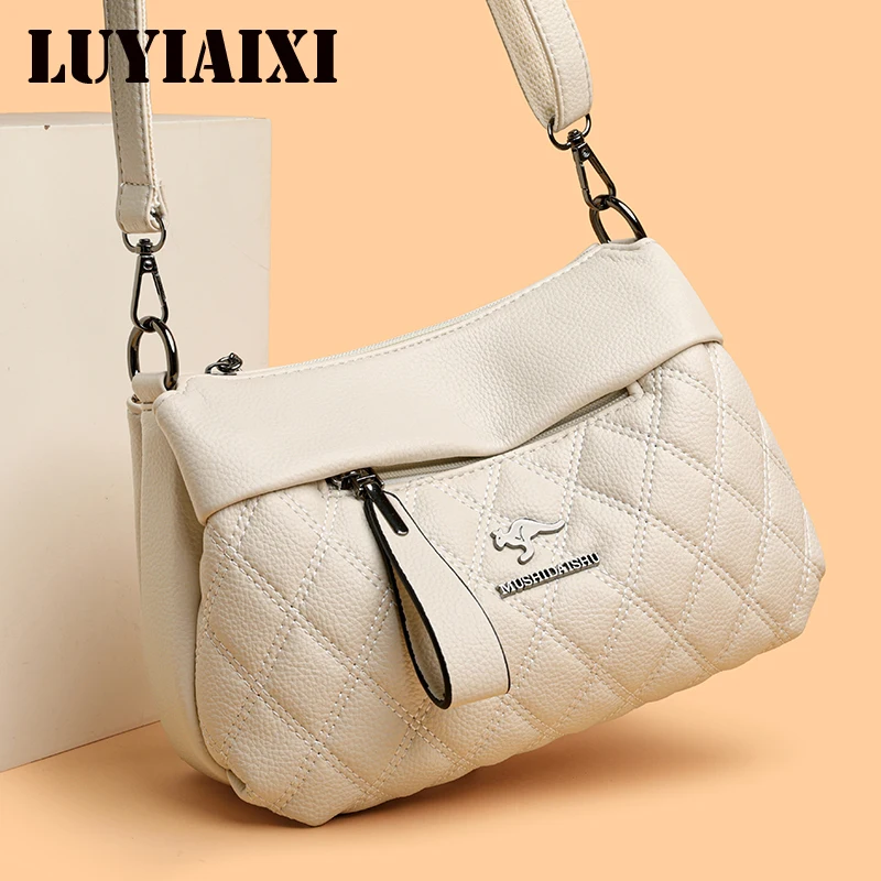 

High Quality Solid Pu Leather Shoulder Crossbody Bag for Women 2026 Designer 3 Layers Handbags Luxury Female Messenger Totes Sac