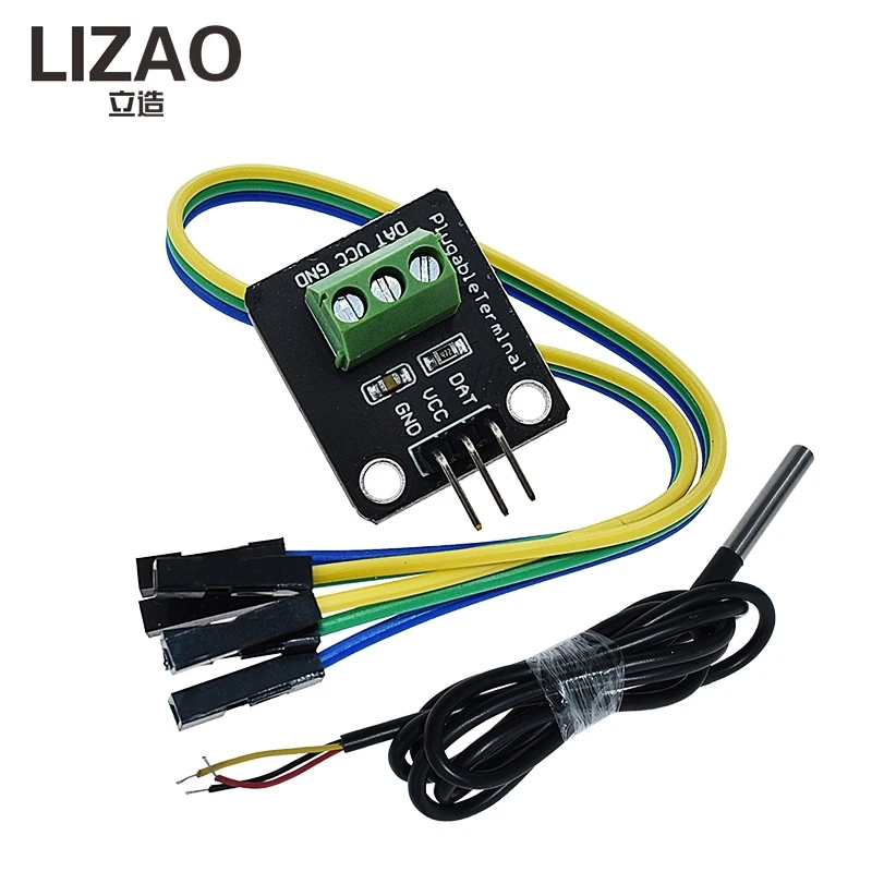 LIZAO DS18B20 Waterproof Temperature Sensor Kit, Digital Thermometer Probe with Terminal Adapter Module, Cable 1m/2m/3m Optional - zdjęcie 1