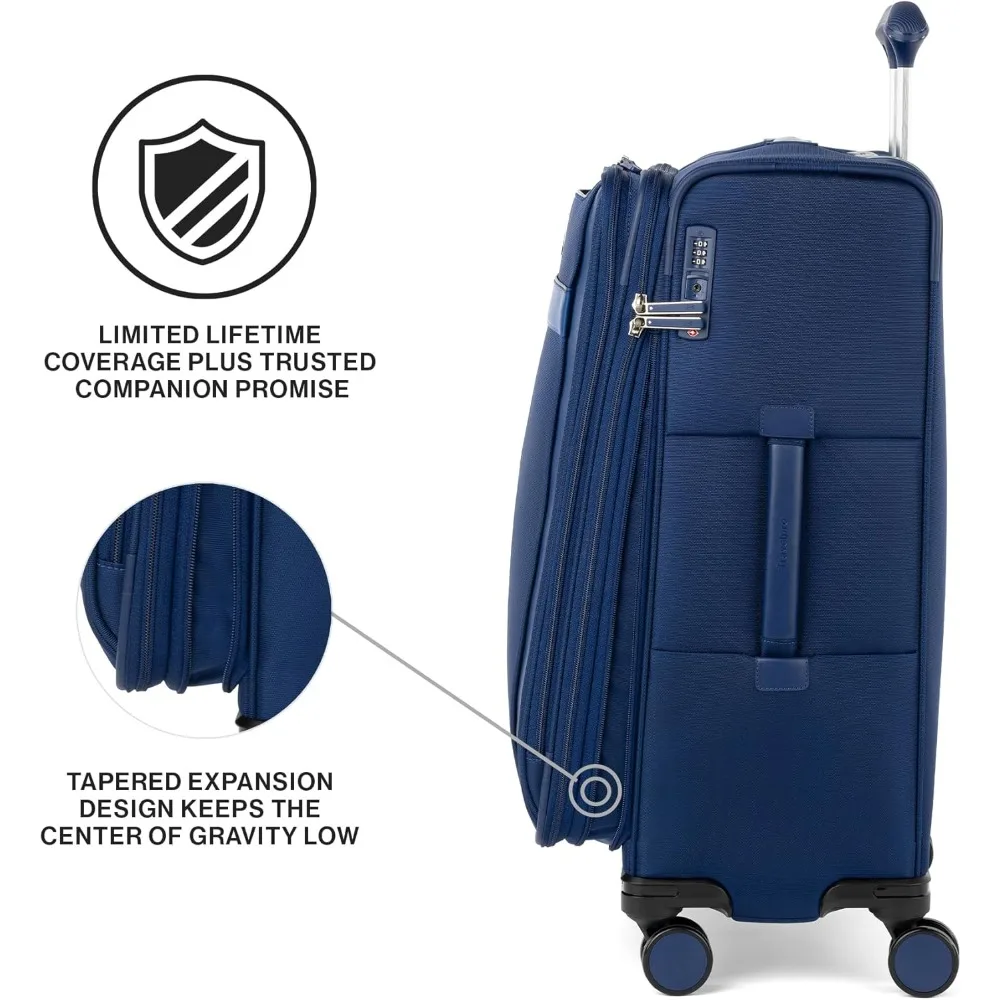 กระเป๋าเดินทางแบบนิ่ม ขยายได้ น้ำหนักเบา พร้อมกุญแจ TSA ล้อหมุน 8 ล้อ สำหรับผู้ชายและผู้หญิง ขนาดกลาง 25 นิ้ว สำหรับการเดินทาง