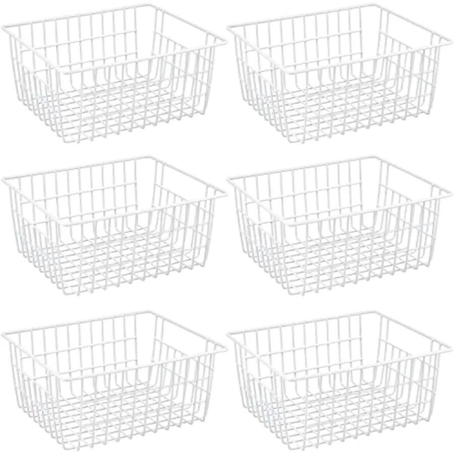 

Wire Storage Baskets, Large Farmhouse Metal Freezer Basket Storage Organizer Bins with Handles for Kitchen Cabinets, Pantry, Cl