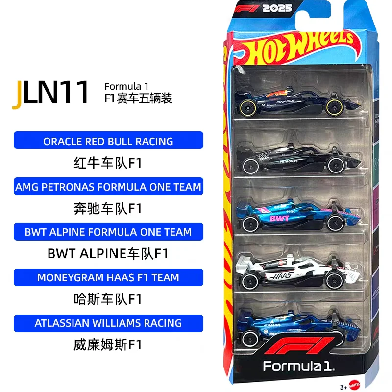 New Hot Wheels JLN11-9C96 F1 Formula 1 Serise Diecast Alloy Model Cars 5 Pack Red Bull Mercedes Haas Williams Collection Toy Car