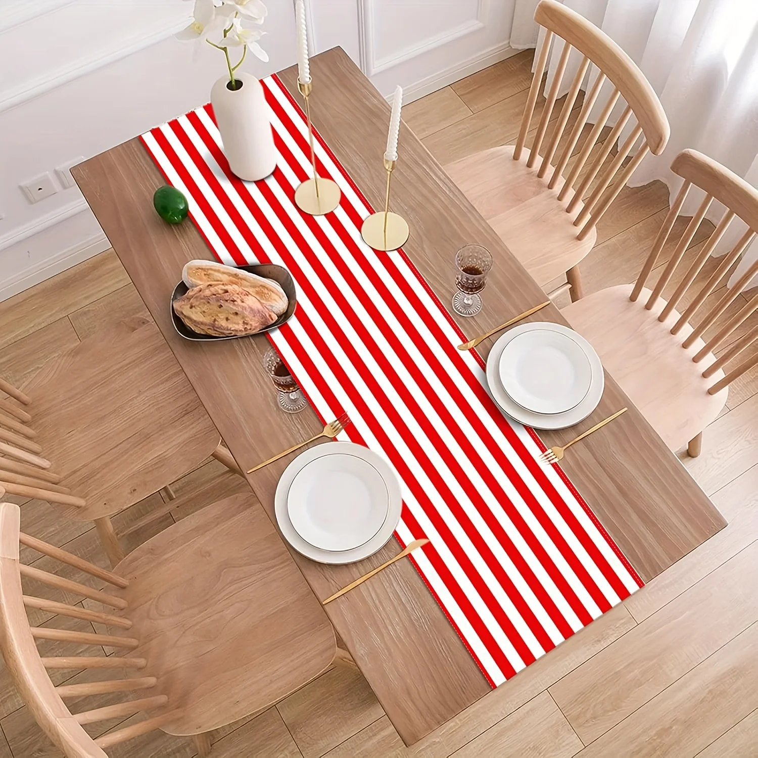 1PC Red & White Stripe Table Runner, Perfect for Circus Carnival Theme Party, Family Dining Table & Festival Party Decor