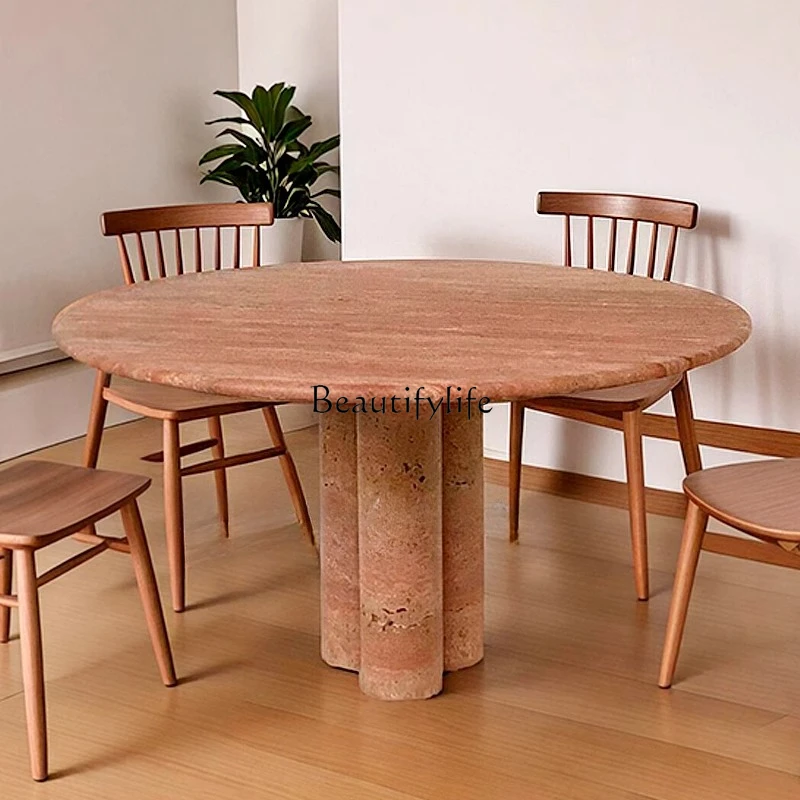 

jj Nordic Cream Wind Tunnel Stone Dining Table Round Marble French Wababi