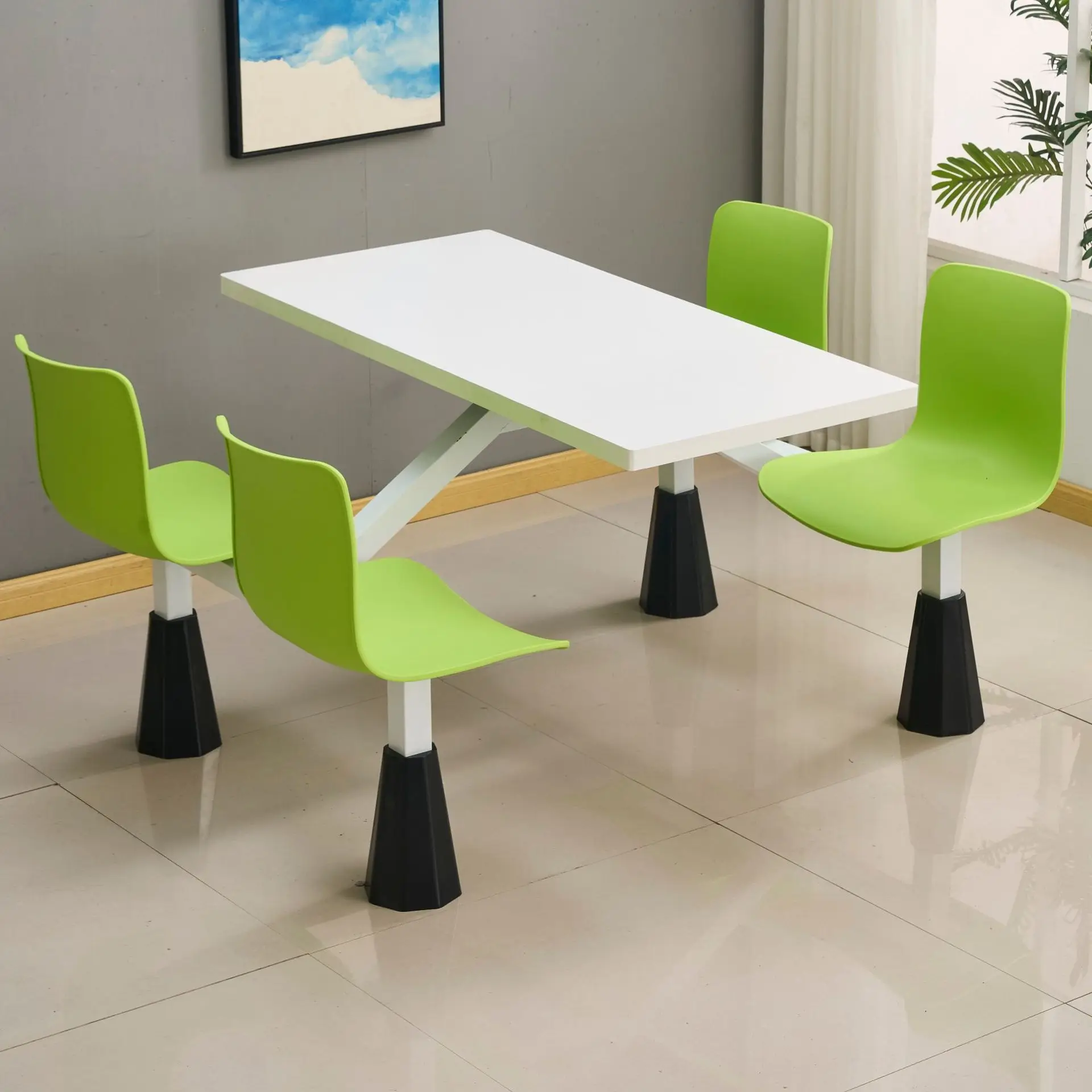 Table and chair one-piece combination School canteen Staff canteen High-speed service area Restaurant Four-person rock slab