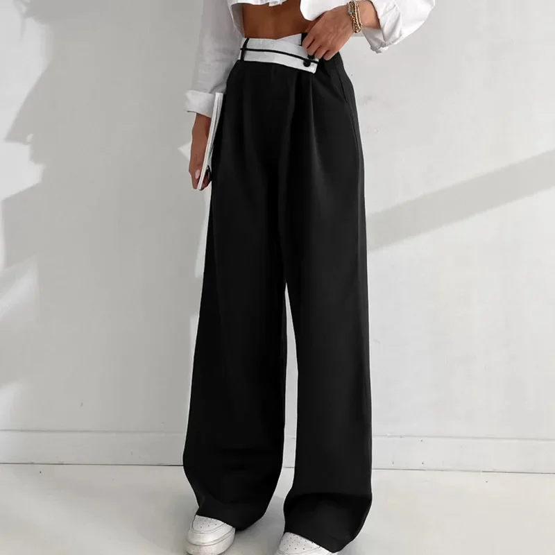 High Waist Casual Wide Leg Pants For Women Black Suit Office Lady Straight Trousers Stylish Comfortable Clothes Fashion Outfit
