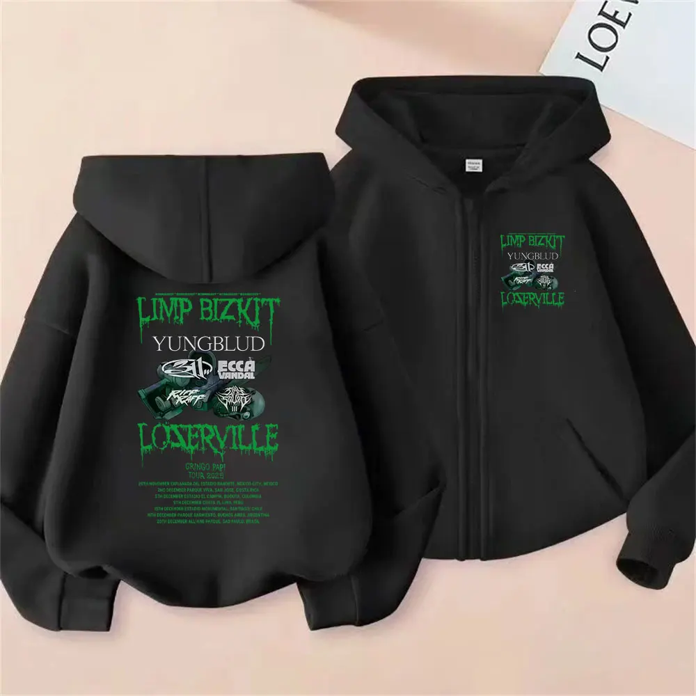 

Rock Band Limp Bizkit Loserville Tour 2025 Zipper Hoodie Men Women Casual Oversized Streetwear Male Vintage Zip Up Sweatshirt