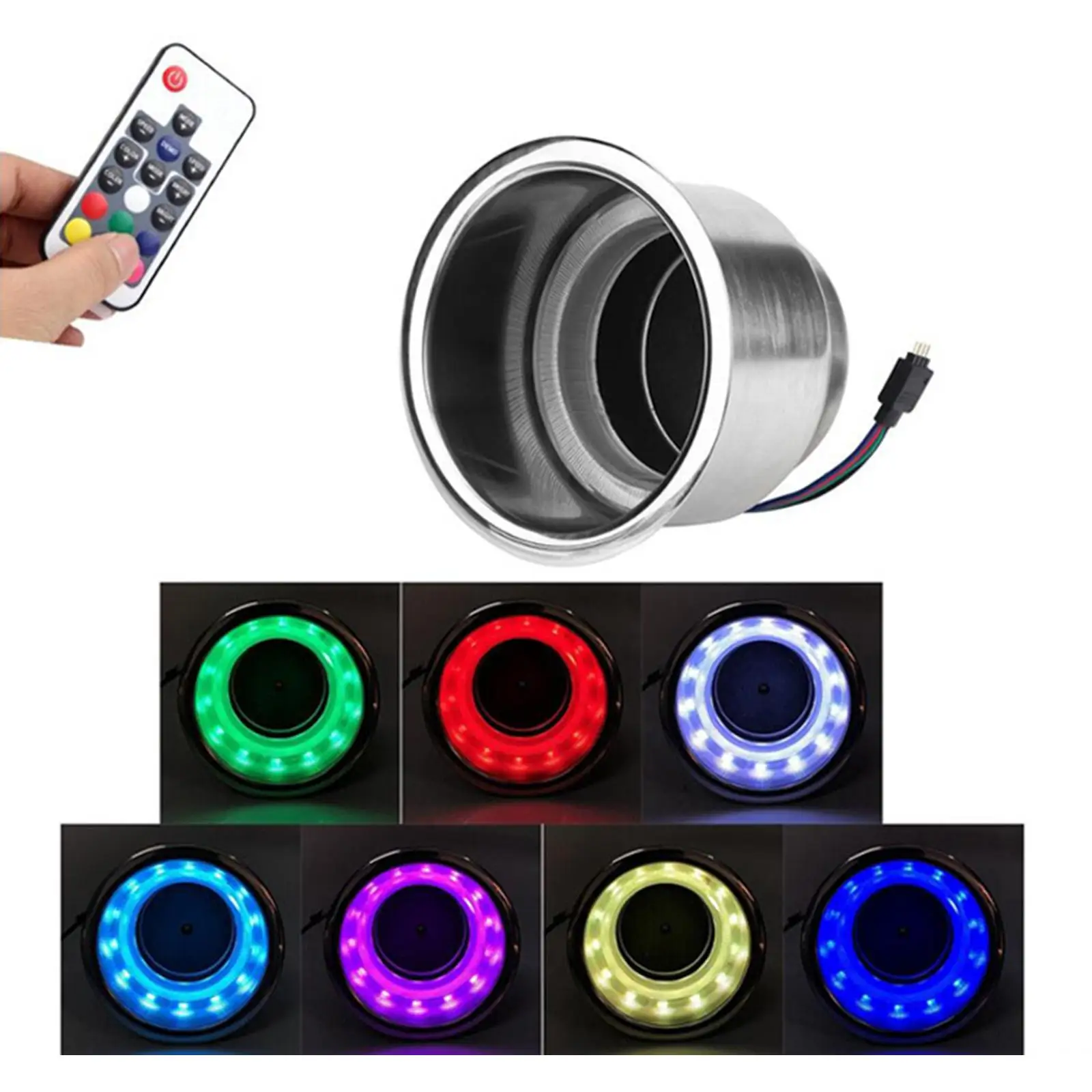 RGB Stainless Steel Cups Bottle Drink Mug Holder Carrier Seat 12V 3W with 14 LED Lights for Boat Yacht