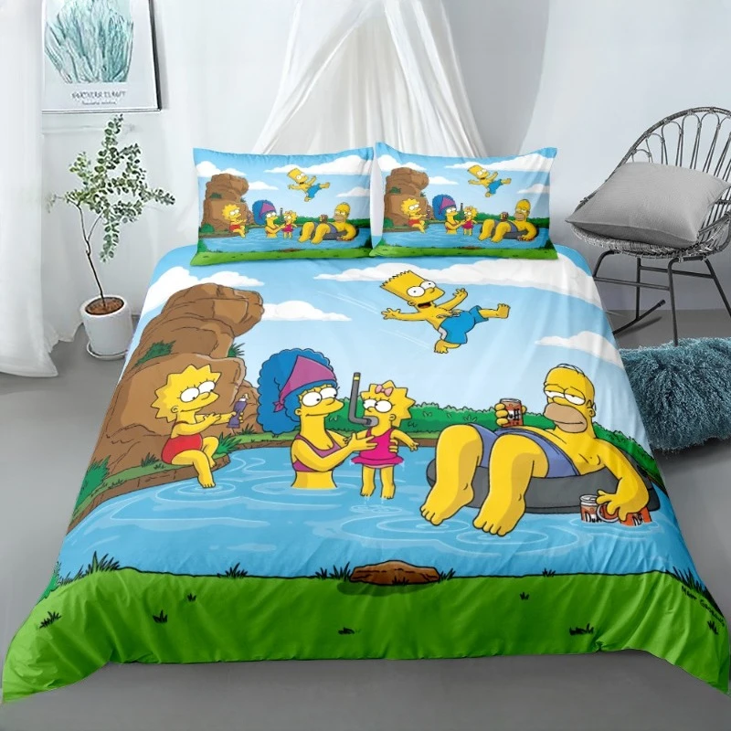 The Simpsons Bedding Set Quilt Cover with Pillowcase Cartoon Anime Harajuku King Size Bed Spead Bedroom Duvet Cover Beddings Set