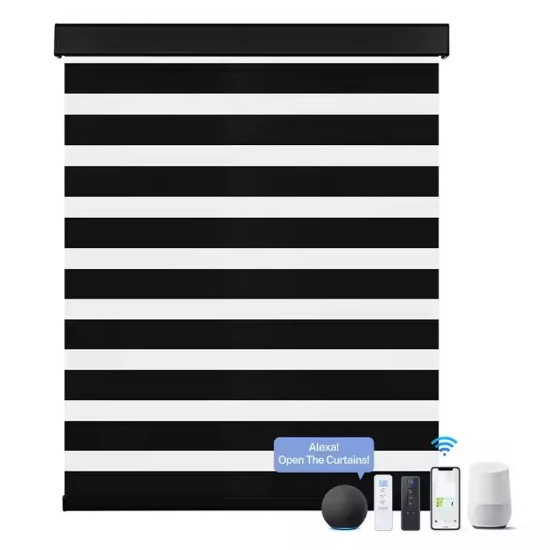 

high quality day and night light filtering dual layer WiFi App Remote Control Alexa Electric zebra blind for living room