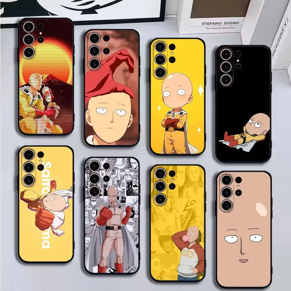 

One P-Punch Man Saitama Phone Case For SamsungS25,24,21,22,23,30,Ultra,20,Plus,Fe,Lite,Note,10,9,Soft Black Cover