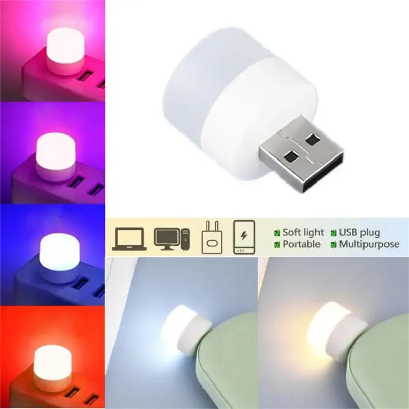 USB Night Light Mini LED Night Light USB Plug Lamp Power Bank Charging USB Book Lights Small Round Reading luces led