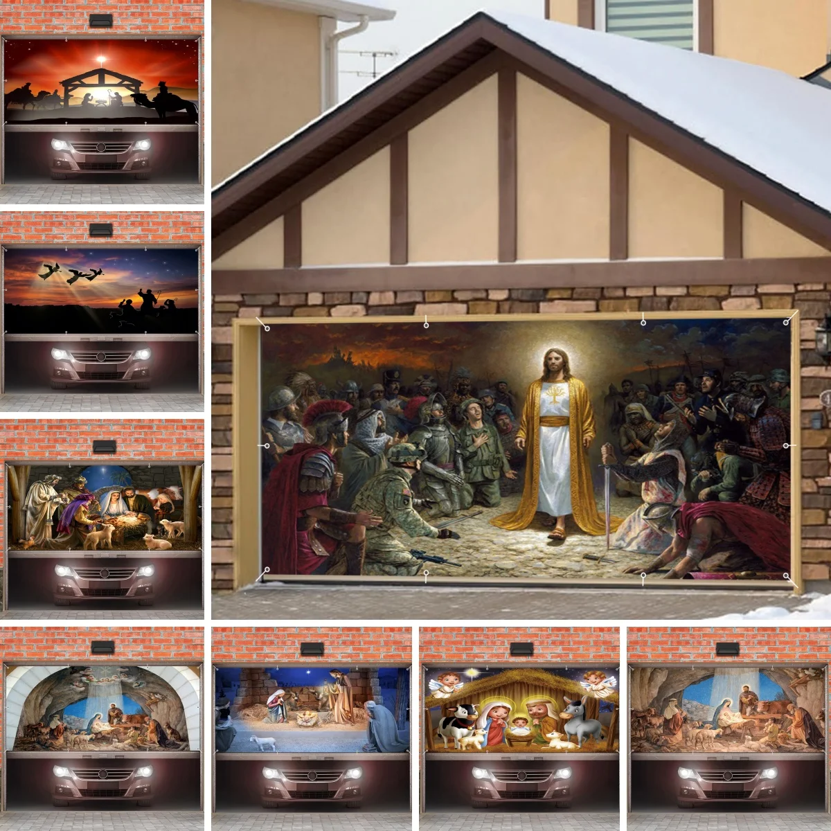 Yeele Christmas Christ Nativity Garage Door Background Christian Birth of Jesus Large Outdoor Courtyard Garage Door Decor Banner