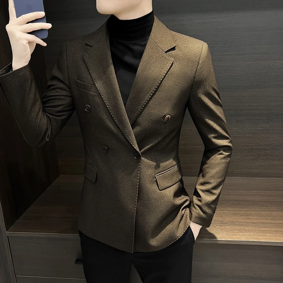 Male Business Blazer Casual Coat Double Breasted Fashion 2024 Vintage New In Men\'s Suit Dress Jackets Fashionable Single Models