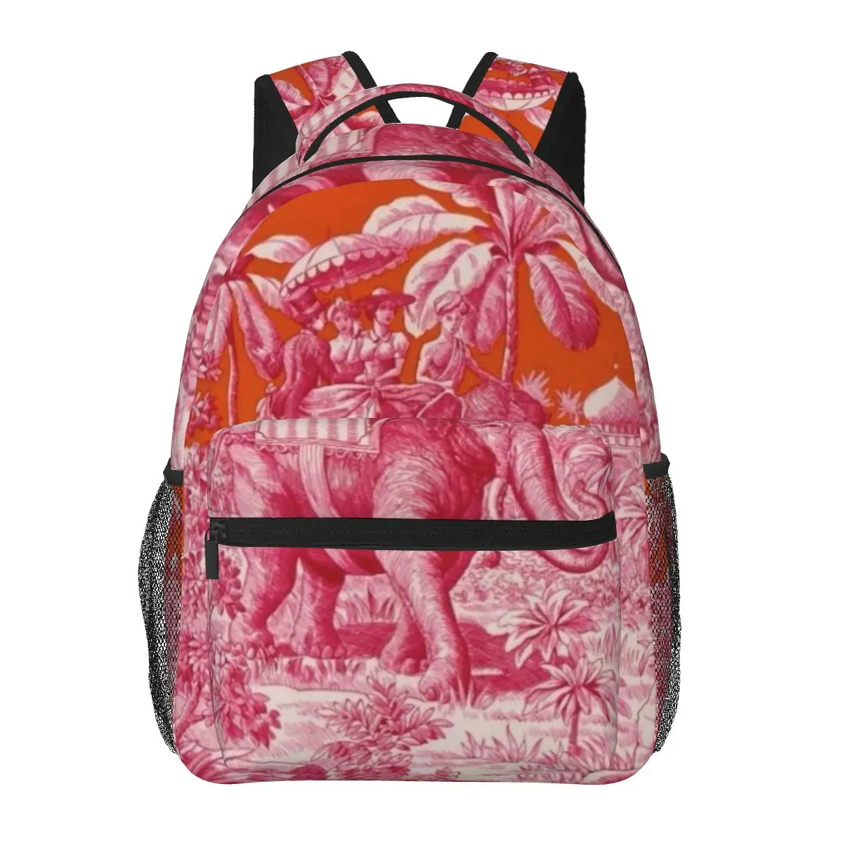 

Toile De Jouy - Pink And Orange Student Backpack School Bag Hiking Travel Daypack for Boys Girls Fashion Bookbag Shoulder Bags