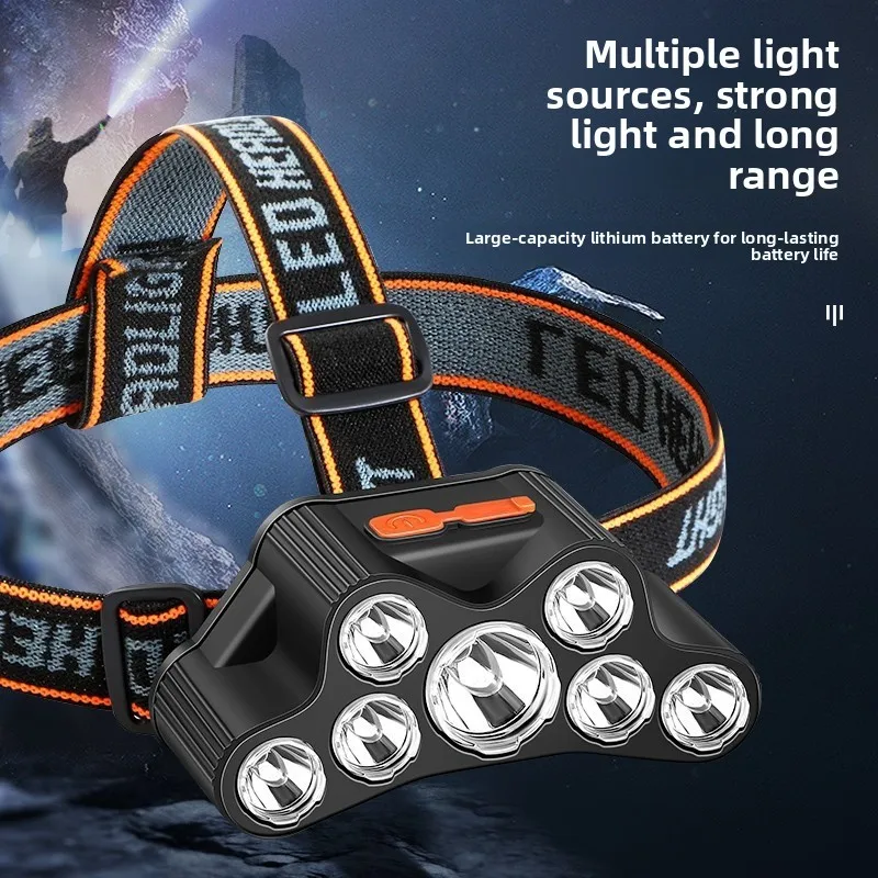 

New 7-head Outdoor Rechargeable High-brightness Night Fishing Light, Mining Light, Long-range Portable LED Head-mounted Light