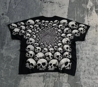 

Harajuku new style fashionable gothic skull print short-sleeved men's summer cotton fashion black street casual rap T-shirt
