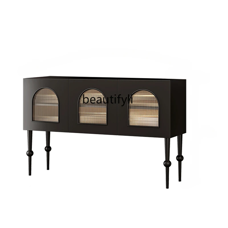 

New French Style Mid-Ancient Entrance Cabinet Small Apartment Living Room Partition Side Cabinet Solid Wood Sideboard Side View