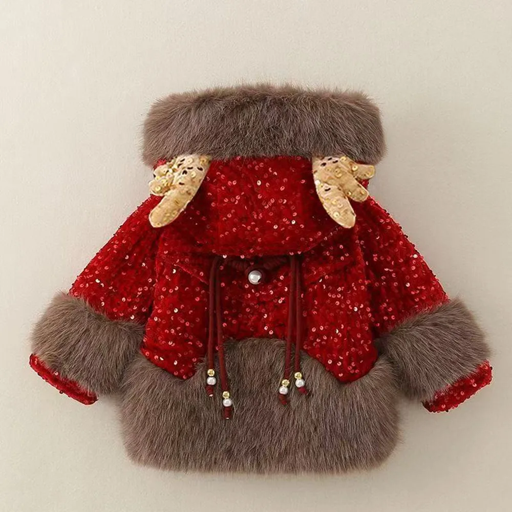 Girls' Fur Coat Autumn/Winter 2025 New Collection Children's Thick and Warm Cute Jacket with Velvet Christmas Clothing 90-140CM