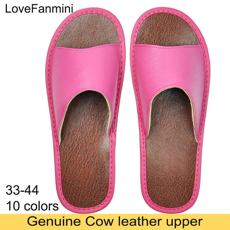 Genuine Cow Leather Slippers Homes in indoor slipper summer men women elderly non-slip cool sandals casual single Slides shoes