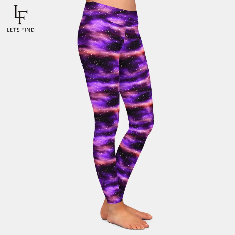 Letsfind 220gsm Dubbelzijdig Geborsteld Melk Zijde Print Vrouwen Leggings Mooie Galaxy Print Hoge Taille Fitness Leggings