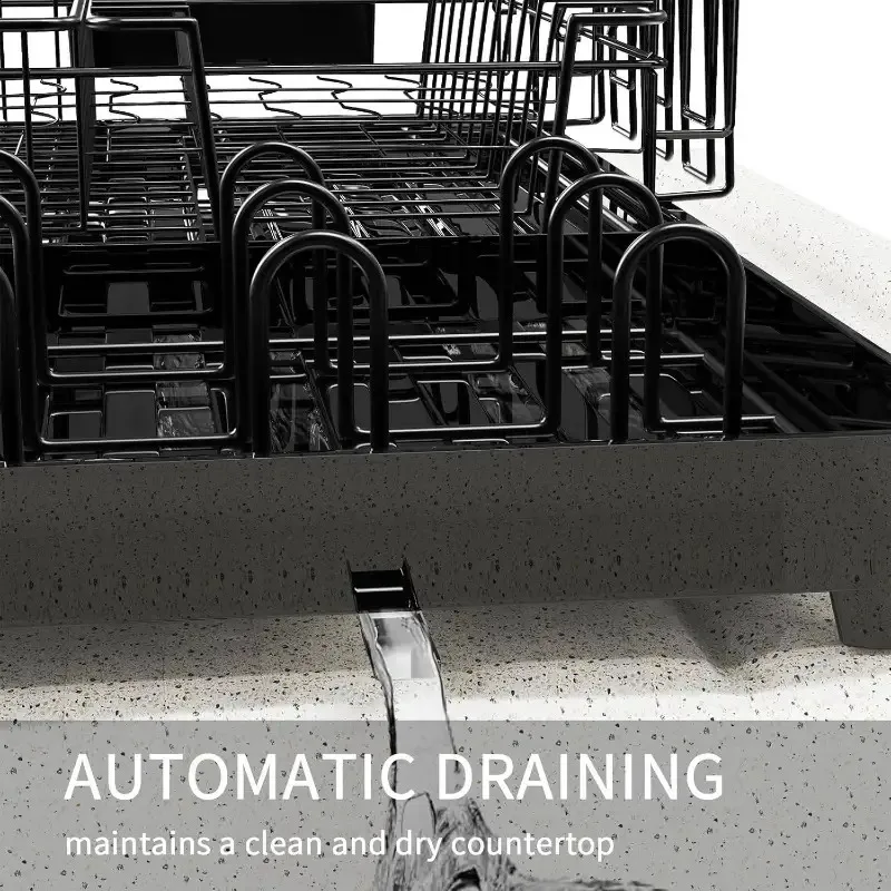 2-Tier Kitchen Drying Rack with Removable Drain Board, Utensil Rack & Cup Holder, Heavy-Duty Space-Saving Counter Organizer